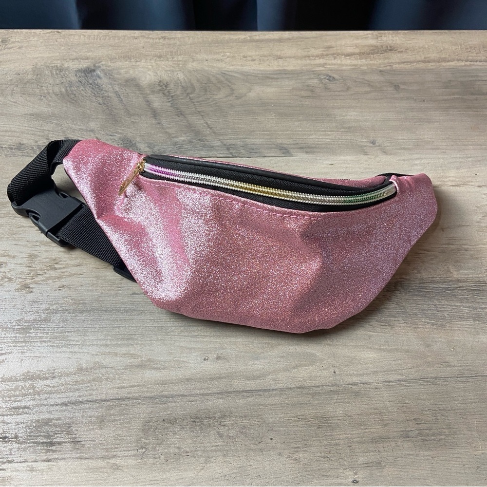 Pink glitter fabric bum bag fanny pack‎ summer child’s zip buckle belt money